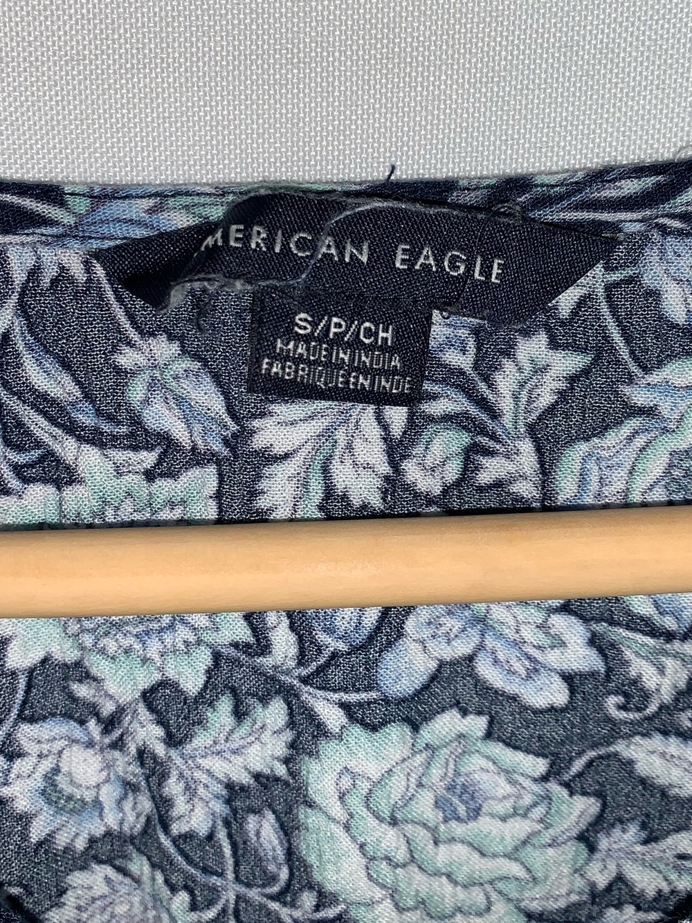 American Eagle Outfitters Boho Bell Sleeve Blouse Blue Floral - Picture 6 of 7